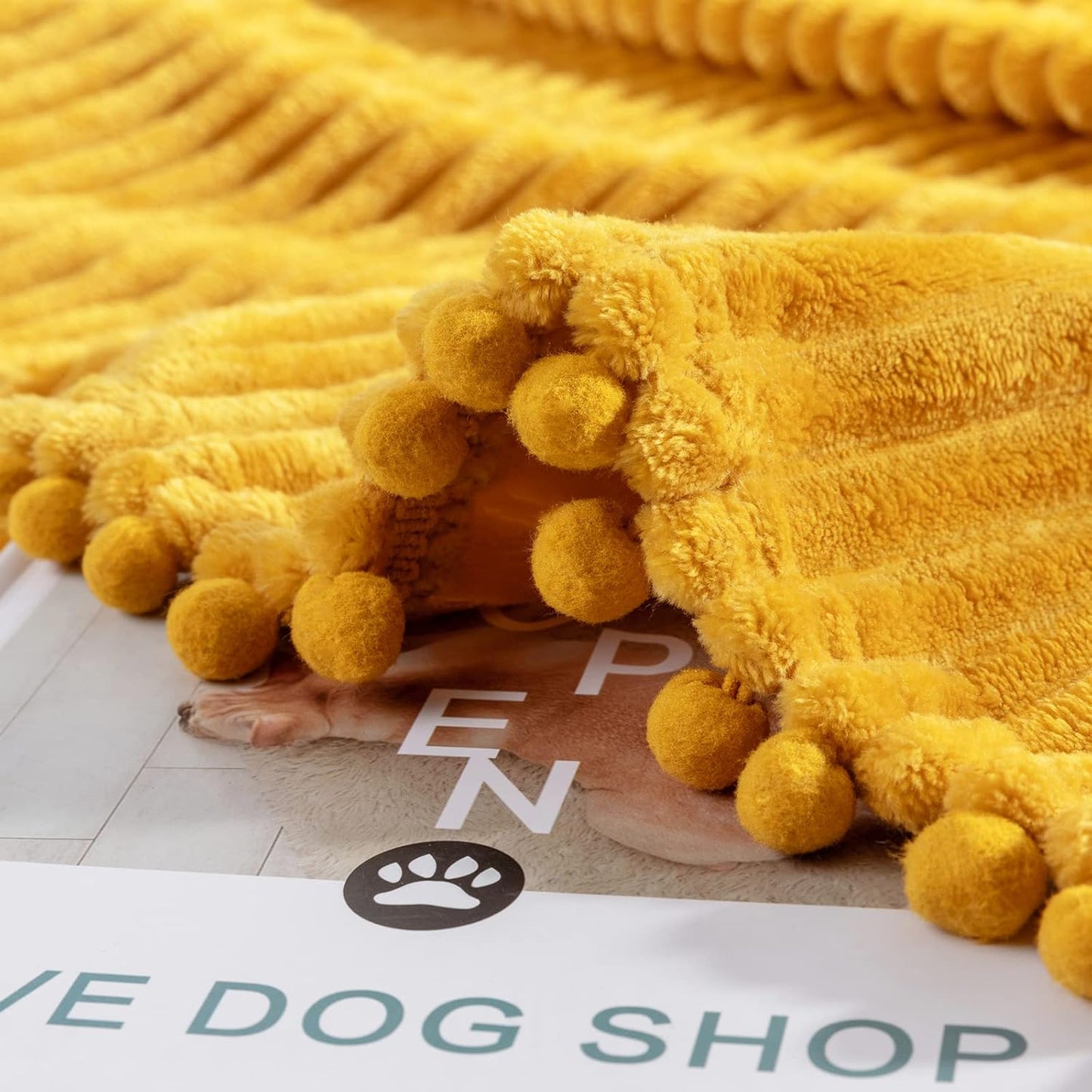 Fleece Blanket Throw Size – 51x63, Yellow Soft, Plush, Fluffy, Fuzzy, Warm, Cozy Perfect for Couch, Bed, Sofa - with Pompom Fringe Flannel