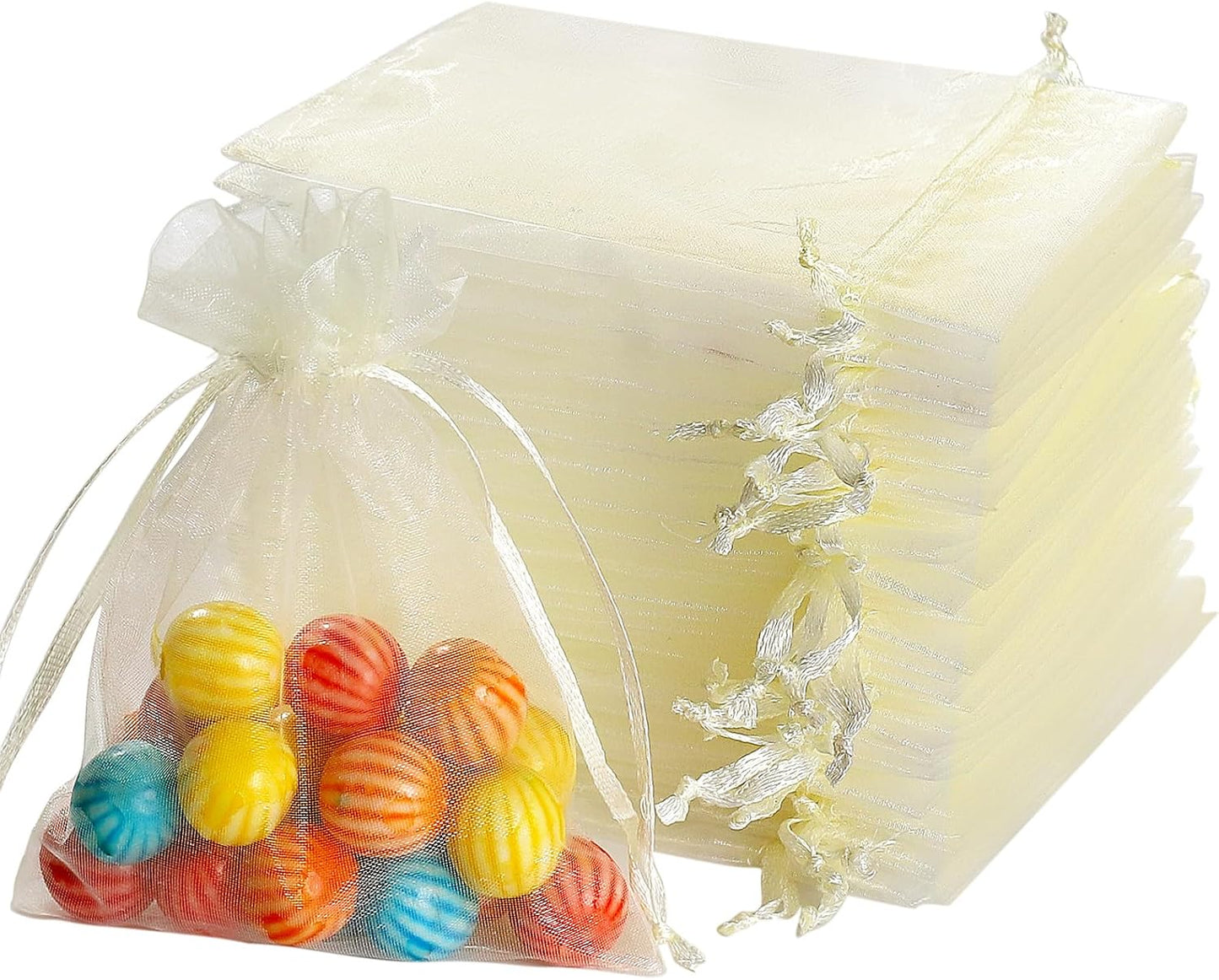 100pcs Organza Bags, 4''x4.72'' Pastel Yellow Satin Drawstring Organza Pouch Wedding Party Favor Gift Bag Jewelry Watch Bags