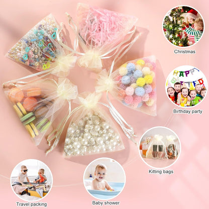 100pcs Organza Bags, 4''x4.72'' Pastel Yellow Satin Drawstring Organza Pouch Wedding Party Favor Gift Bag Jewelry Watch Bags