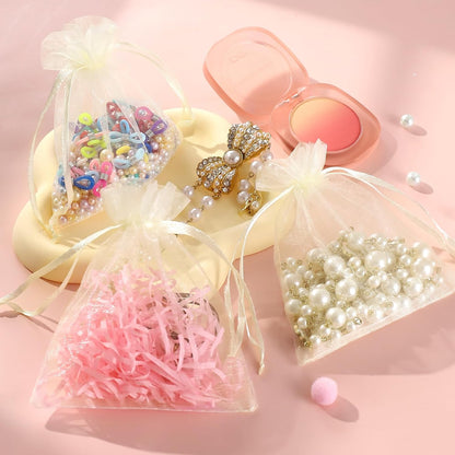 100pcs Organza Bags, 4''x4.72'' Pastel Yellow Satin Drawstring Organza Pouch Wedding Party Favor Gift Bag Jewelry Watch Bags