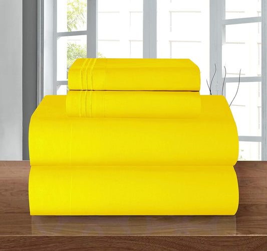 Luxury 1500 Premium Hotel Quality Microfiber 4-Piece Sheet Set - Wrinkle Resistant, All Around Elastic Fitted Sheet, Deep Pocket up to 16", Queen, Yellow