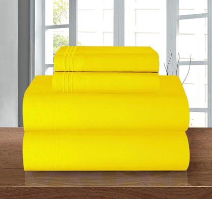 Luxury 1500 Premium Hotel Quality Microfiber 4-Piece Sheet Set - Wrinkle Resistant, All Around Elastic Fitted Sheet, Deep Pocket up to 16", Queen, Yellow