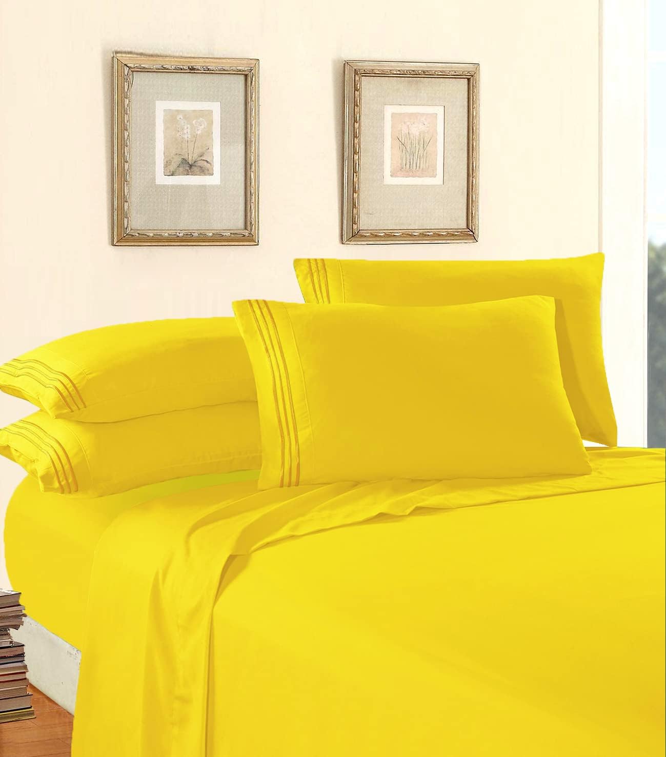 Luxury 1500 Premium Hotel Quality Microfiber 4-Piece Sheet Set - Wrinkle Resistant, All Around Elastic Fitted Sheet, Deep Pocket up to 16", Queen, Yellow