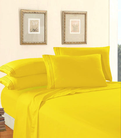 Luxury 1500 Premium Hotel Quality Microfiber 4-Piece Sheet Set - Wrinkle Resistant, All Around Elastic Fitted Sheet, Deep Pocket up to 16", Queen, Yellow
