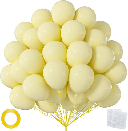 55pcs Pastel Yellow Balloons 12 Inch, Light Pale Macaron Yellow | Latex Party Balloons for Lemon Bee Baby Shower, Sunflower Birthday, Gender Reveal (With Ribbon & Glues)