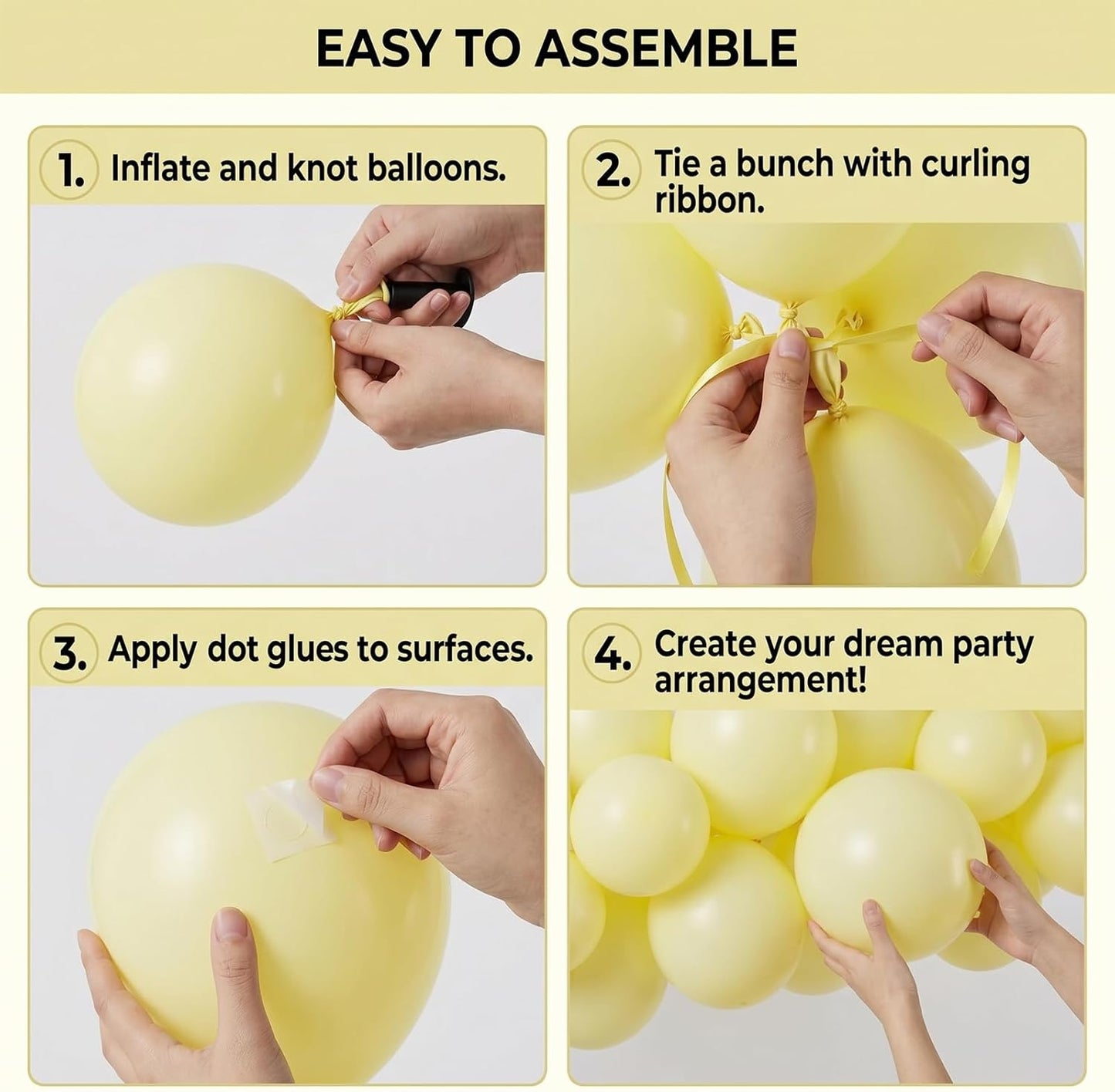 55pcs Pastel Yellow Balloons 12 Inch, Light Pale Macaron Yellow | Latex Party Balloons for Lemon Bee Baby Shower, Sunflower Birthday, Gender Reveal (With Ribbon & Glues)