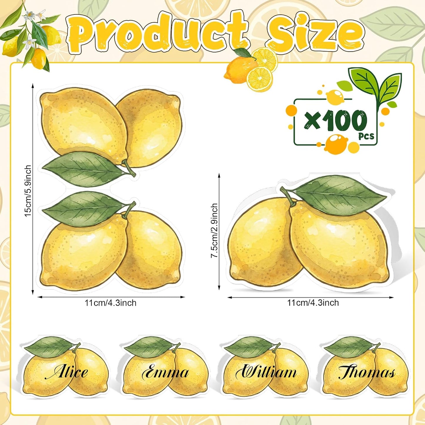 100 Pcs Capri Lemon Name Place Cards Set, Amalfi Coast Lemon Themed Table Seating Cards Folded Tent Reception Seating Card for Wedding Bridal Shower Birthday Dinner Table Decorations