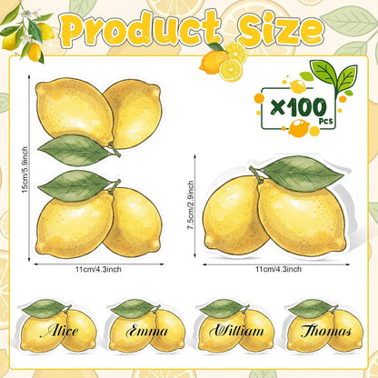 100 Pcs Capri Lemon Name Place Cards Set, Amalfi Coast Lemon Themed Table Seating Cards Folded Tent Reception Seating Card for Wedding Bridal Shower Birthday Dinner Table Decorations
