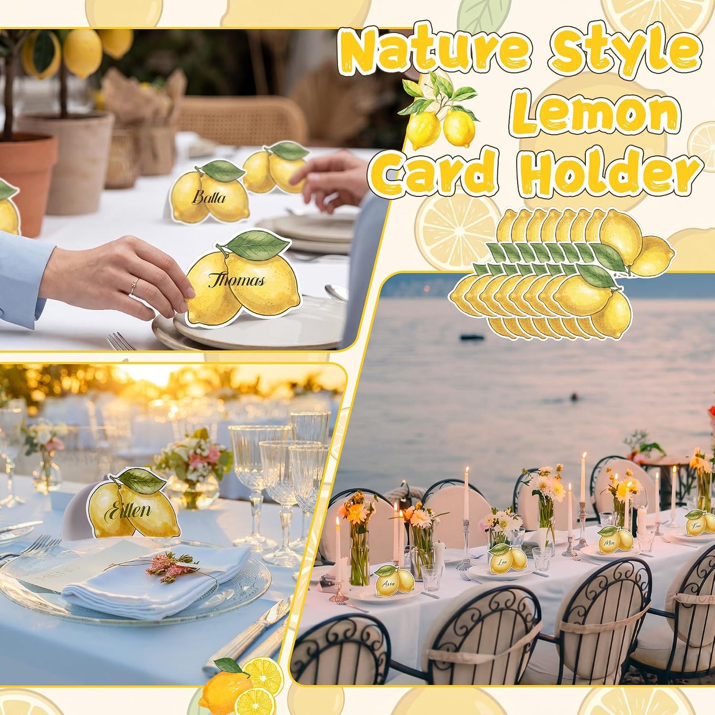 100 Pcs Capri Lemon Name Place Cards Set, Amalfi Coast Lemon Themed Table Seating Cards Folded Tent Reception Seating Card for Wedding Bridal Shower Birthday Dinner Table Decorations