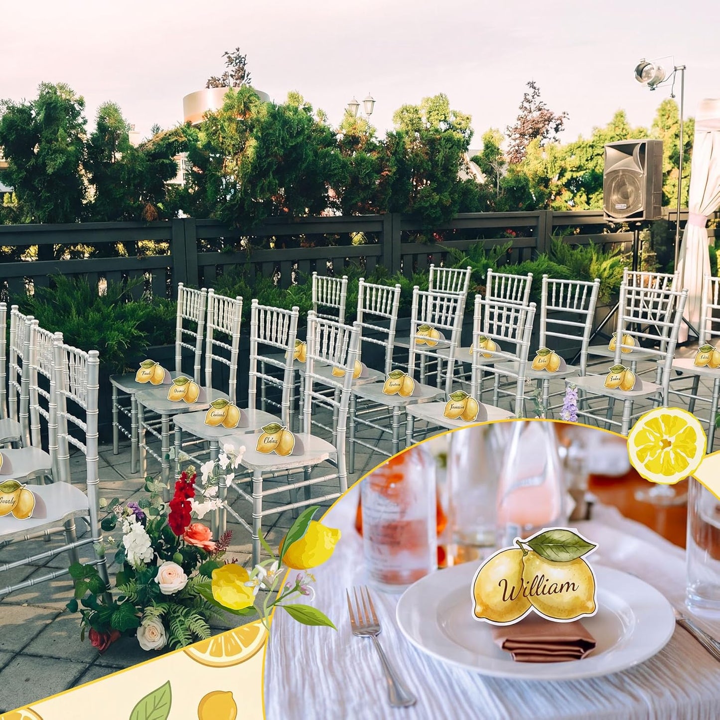 100 Pcs Capri Lemon Name Place Cards Set, Amalfi Coast Lemon Themed Table Seating Cards Folded Tent Reception Seating Card for Wedding Bridal Shower Birthday Dinner Table Decorations