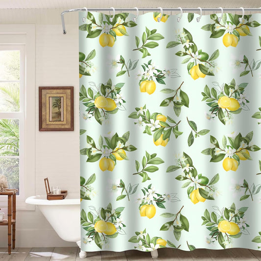 Lemon Shower Curtain Sets for Bathroom 72"×72" Green Leaves Plant Design Yellow Aesthetic Lemons Shower Curtains Modern Bathroom Decoration Waterproof Washable Fabric with 12 Hooks 72"×72"