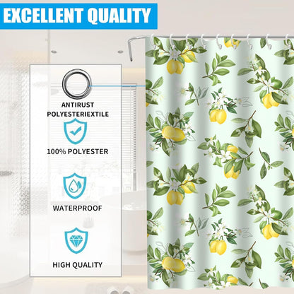 Lemon Shower Curtain Sets for Bathroom 72"×72" Green Leaves Plant Design Yellow Aesthetic Lemons Shower Curtains Modern Bathroom Decoration Waterproof Washable Fabric with 12 Hooks 72"×72"