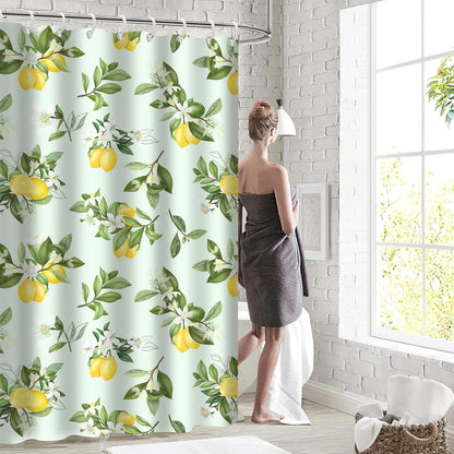 Lemon Shower Curtain Sets for Bathroom 72"×72" Green Leaves Plant Design Yellow Aesthetic Lemons Shower Curtains Modern Bathroom Decoration Waterproof Washable Fabric with 12 Hooks 72"×72"