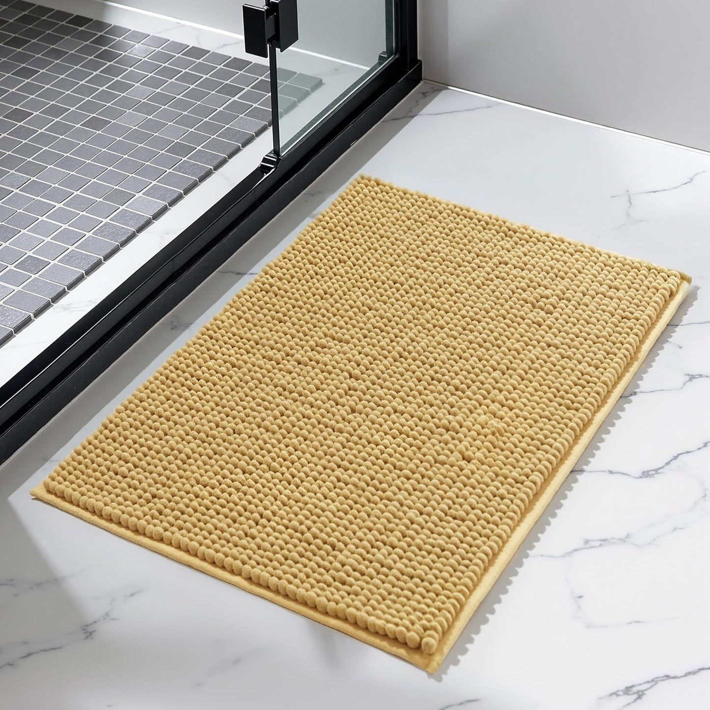 Bathroom Rugs Chenille Bath Rug, Soft Short Plush Bath Mat, Water Absorbent Shower Mat, Quick Dry Machine Washable(Yellow, 18" x 24")