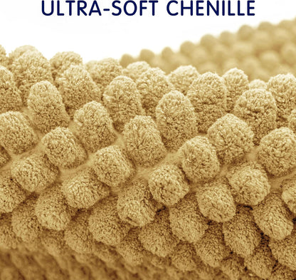 Bathroom Rugs Chenille Bath Rug, Soft Short Plush Bath Mat, Water Absorbent Shower Mat, Quick Dry Machine Washable(Yellow, 18" x 24")