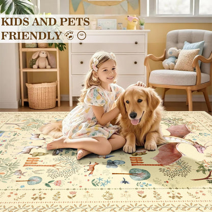 Bedroom Area Rugs 5x7ft Non Slip, Yellow Dragon Animal Print Living Room Rugs Non Shedding, Washable Fantasy Kids Nursery Floor Carpets for Dining Room Playroom Study Home Decor