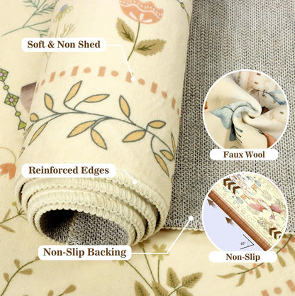 Bedroom Area Rugs 5x7ft Non Slip, Yellow Dragon Animal Print Living Room Rugs Non Shedding, Washable Fantasy Kids Nursery Floor Carpets for Dining Room Playroom Study Home Decor