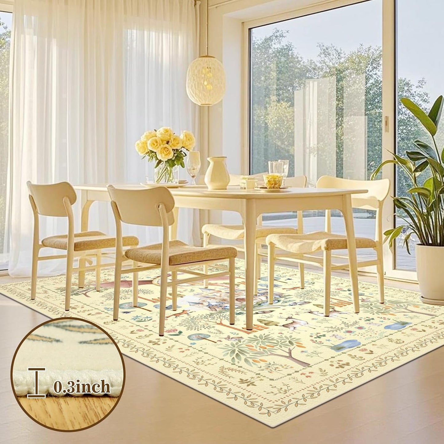 Bedroom Area Rugs 5x7ft Non Slip, Yellow Dragon Animal Print Living Room Rugs Non Shedding, Washable Fantasy Kids Nursery Floor Carpets for Dining Room Playroom Study Home Decor
