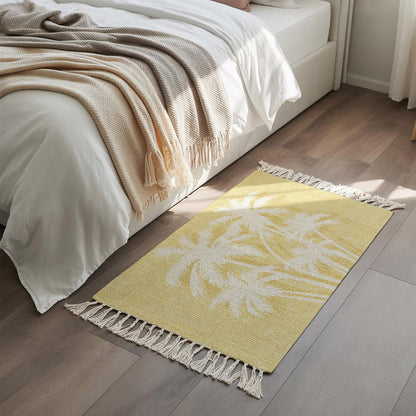 Coastal Tropical Area Rug with Tassel 2x3 Ft,Summer Palm Trees Silhouettes Light Yellow Entryway Rugs Washable Throw Mat Lightweight Tassel Carpets for Living Room Kitchen Bedroom Bedside,Office Decor