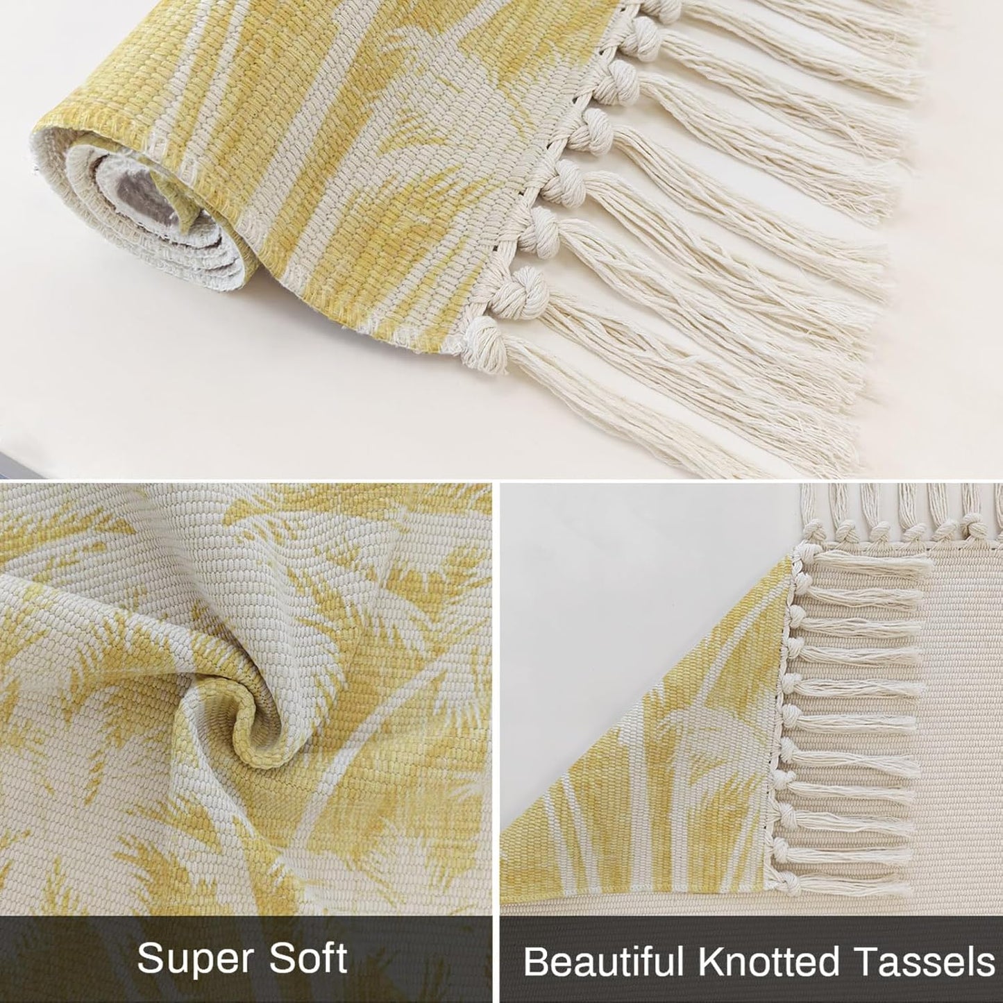 Coastal Tropical Area Rug with Tassel 2x3 Ft,Summer Palm Trees Silhouettes Light Yellow Entryway Rugs Washable Throw Mat Lightweight Tassel Carpets for Living Room Kitchen Bedroom Bedside,Office Decor