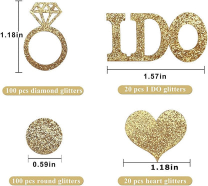 Gold Wedding Confetti, 100 Pcs I DO Engagement | Bridal Shower Decorations, Bride to Be Confetti, Glittering Diamond Ring, Engagement Party Table Scatter