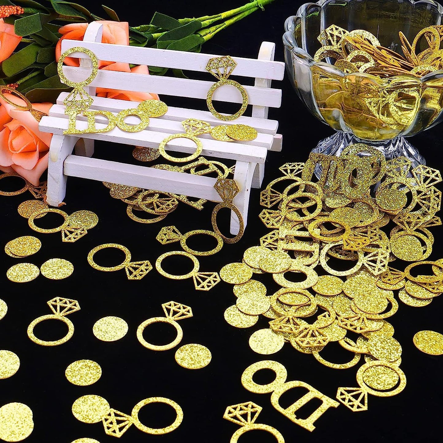 Gold Wedding Confetti, 100 Pcs I DO Engagement | Bridal Shower Decorations, Bride to Be Confetti, Glittering Diamond Ring, Engagement Party Table Scatter