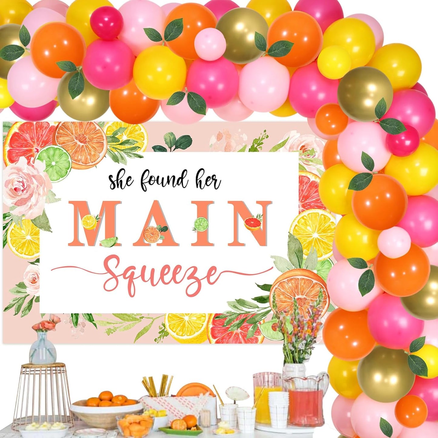 Lemon Bridal Shower Decor She Find Her Main Squeeze Bachelorette Party Decor She Found Her Main Squeeze Backdrop Citrus Fruit Garland Arch Bachelorette Engagement Citrus Lemonade Party
