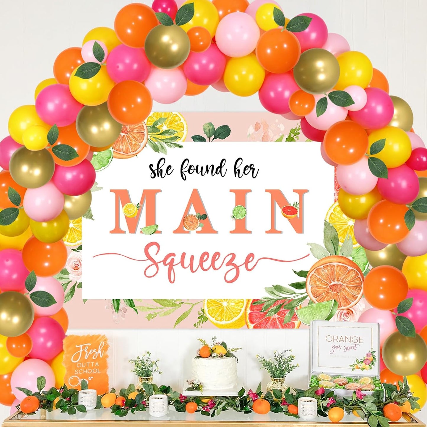 Lemon Bridal Shower Decor She Find Her Main Squeeze Bachelorette Party Decor She Found Her Main Squeeze Backdrop Citrus Fruit Garland Arch Bachelorette Engagement Citrus Lemonade Party