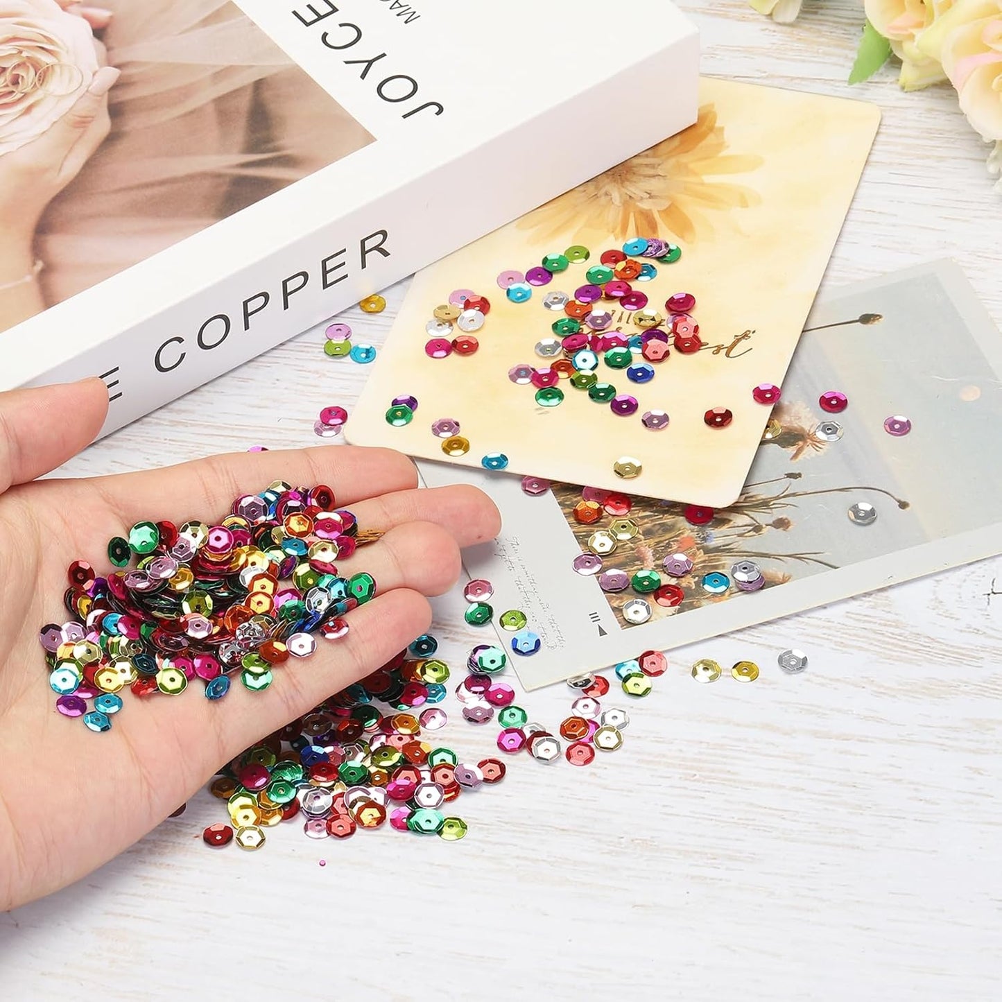 Iridescent Sequins 2400Pcs Cup Sequins for Jewelry Making, Crafts, Embroidery, Sewing - Yellow