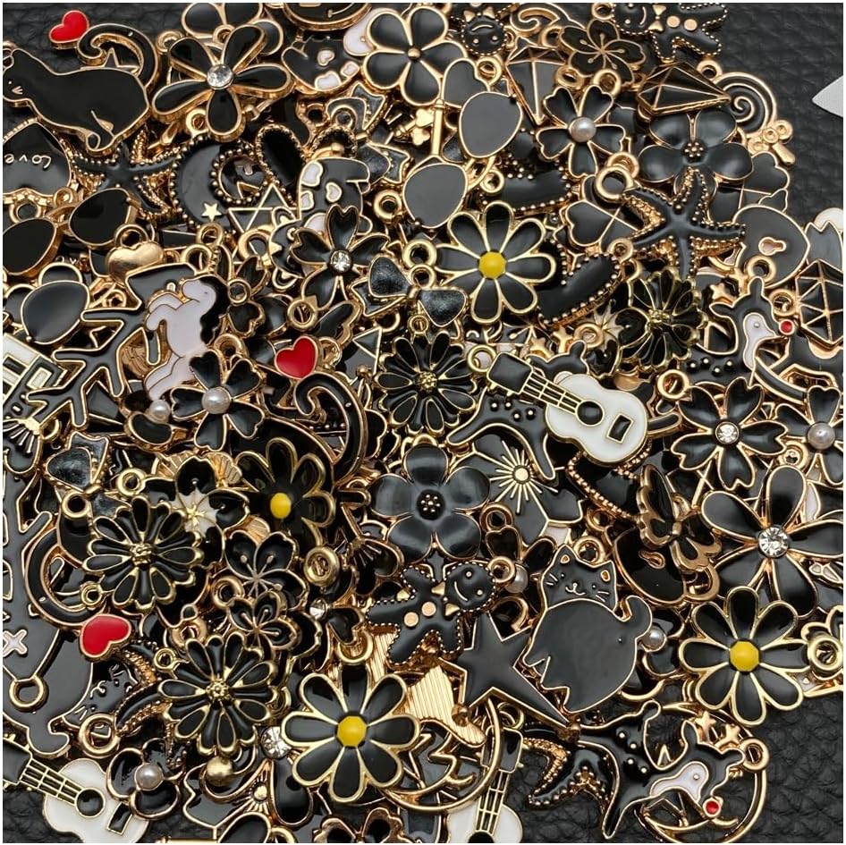 100 Pcs Random Enamel Charms for Jewelry Making Flowers, Hearts, and Mixed Styles Bracelet Necklaces Earrings Making Findings Supplies (SN1256-Yellow)