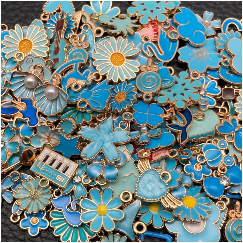 100 Pcs Random Enamel Charms for Jewelry Making Flowers, Hearts, and Mixed Styles Bracelet Necklaces Earrings Making Findings Supplies (SN1256-Yellow)