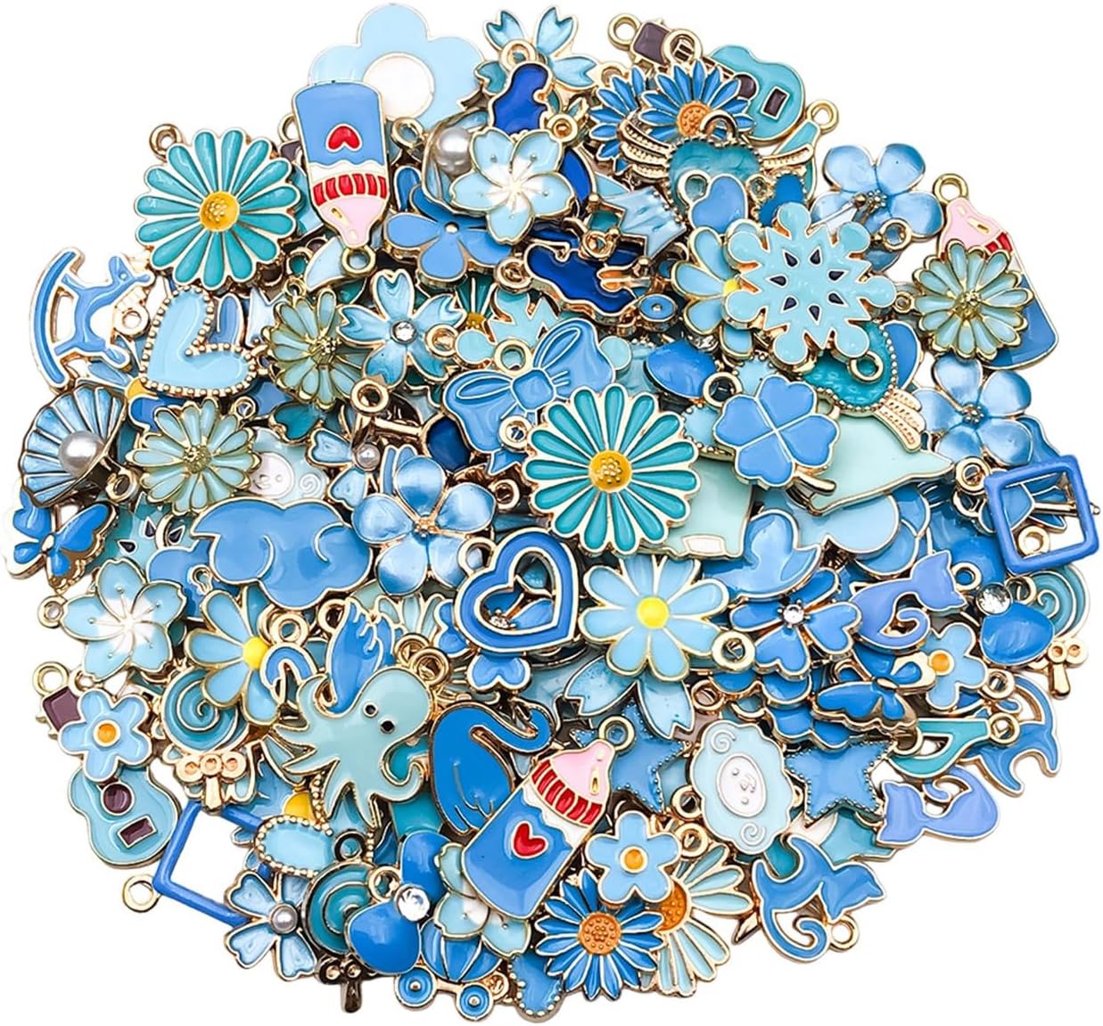 100 Pcs Random Enamel Charms for Jewelry Making Flowers, Hearts, and Mixed Styles Bracelet Necklaces Earrings Making Findings Supplies (SN1256-Yellow)