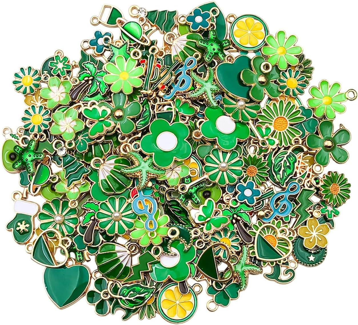 100 Pcs Random Enamel Charms for Jewelry Making Flowers, Hearts, and Mixed Styles Bracelet Necklaces Earrings Making Findings Supplies (SN1256-Yellow)