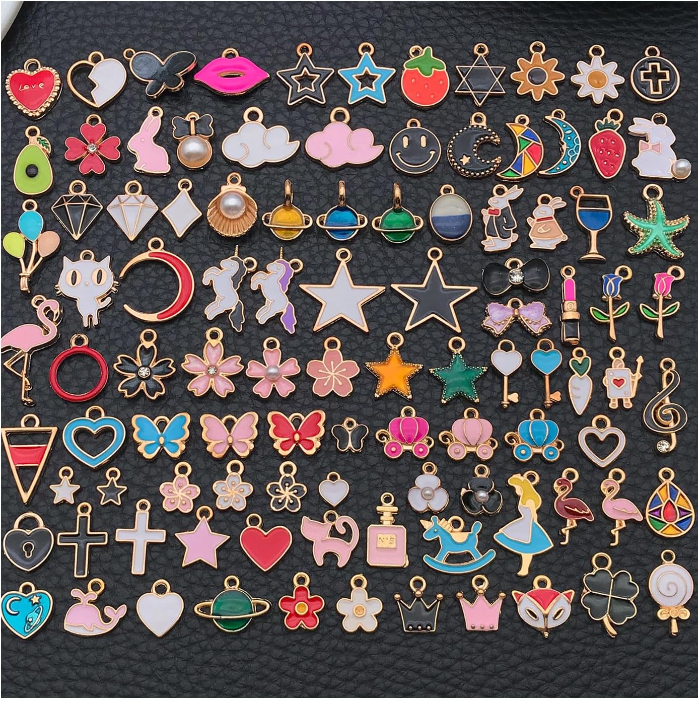 100 Pcs Random Enamel Charms for Jewelry Making Flowers, Hearts, and Mixed Styles Bracelet Necklaces Earrings Making Findings Supplies (SN1256-Yellow)