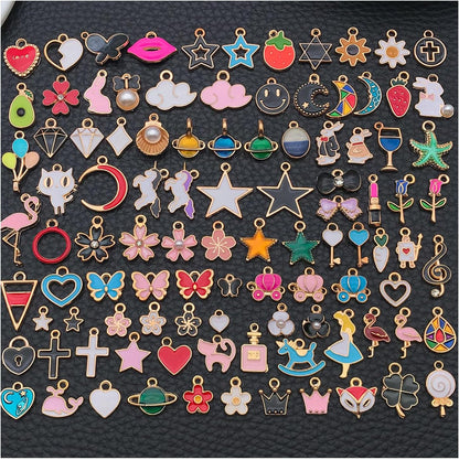 100 Pcs Random Enamel Charms for Jewelry Making Flowers, Hearts, and Mixed Styles Bracelet Necklaces Earrings Making Findings Supplies (SN1256-Yellow)