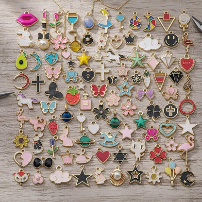 100 Pcs Random Enamel Charms for Jewelry Making Flowers, Hearts, and Mixed Styles Bracelet Necklaces Earrings Making Findings Supplies (SN1256-Yellow)