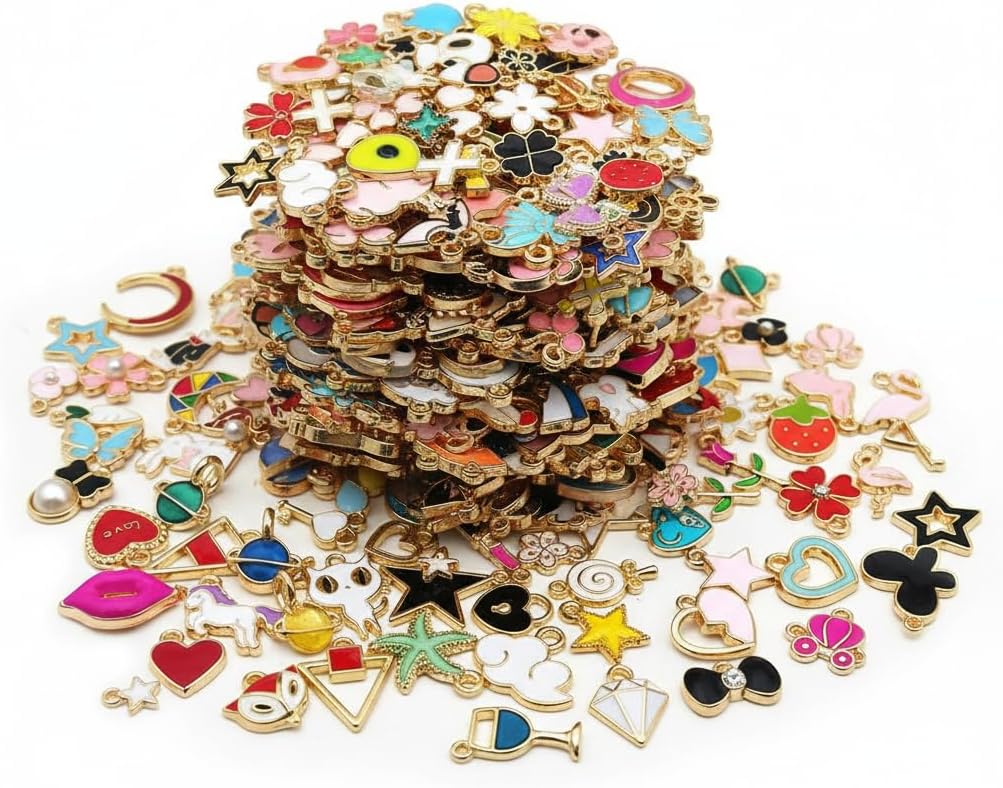 100 Pcs Random Enamel Charms for Jewelry Making Flowers, Hearts, and Mixed Styles Bracelet Necklaces Earrings Making Findings Supplies (SN1256-Yellow)