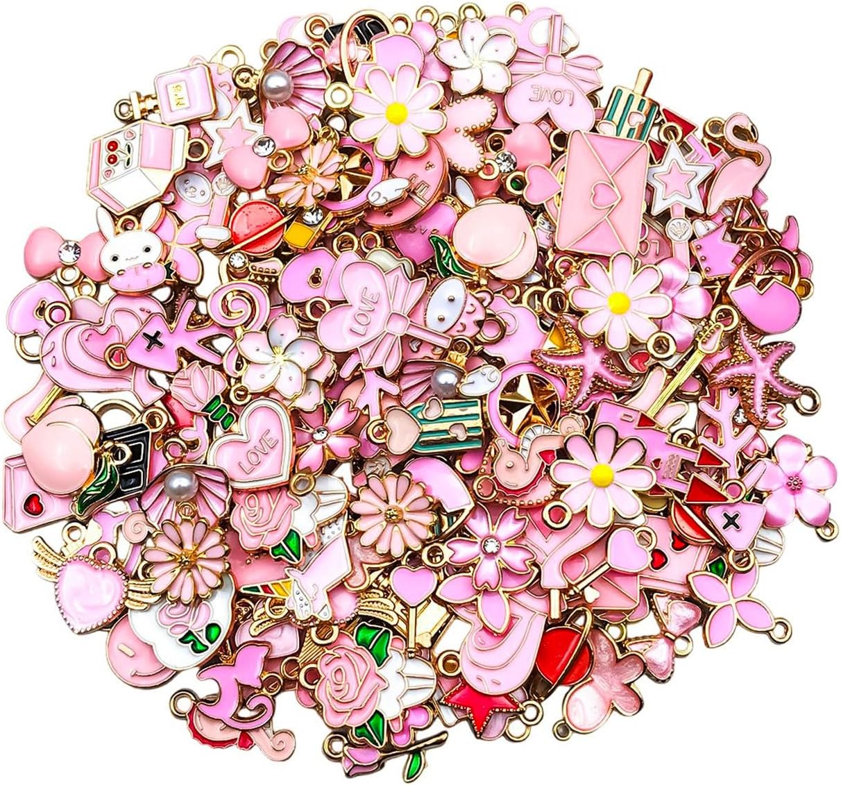 100 Pcs Random Enamel Charms for Jewelry Making Flowers, Hearts, and Mixed Styles Bracelet Necklaces Earrings Making Findings Supplies (SN1256-Yellow)