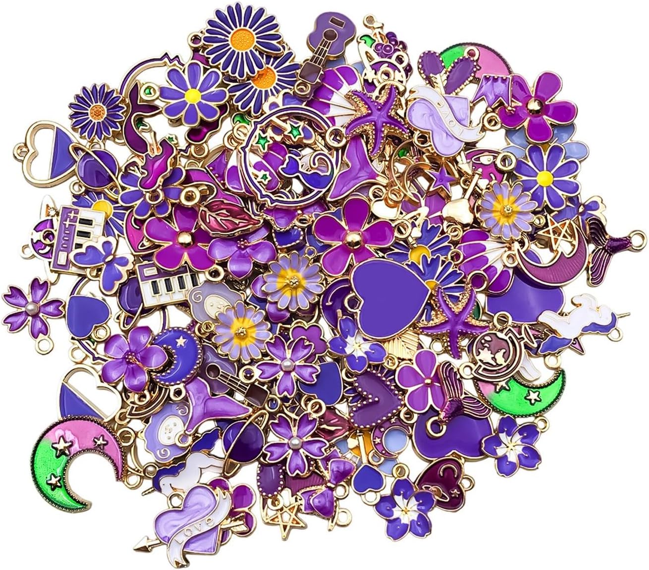 100 Pcs Random Enamel Charms for Jewelry Making Flowers, Hearts, and Mixed Styles Bracelet Necklaces Earrings Making Findings Supplies (SN1256-Yellow)