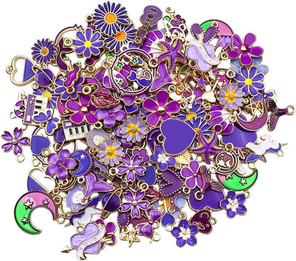 100 Pcs Random Enamel Charms for Jewelry Making Flowers, Hearts, and Mixed Styles Bracelet Necklaces Earrings Making Findings Supplies (SN1256-Yellow)