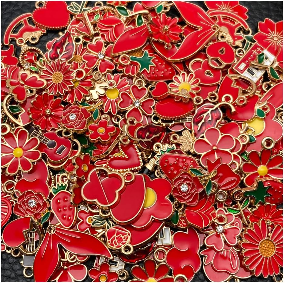 100 Pcs Random Enamel Charms for Jewelry Making Flowers, Hearts, and Mixed Styles Bracelet Necklaces Earrings Making Findings Supplies (SN1256-Yellow)