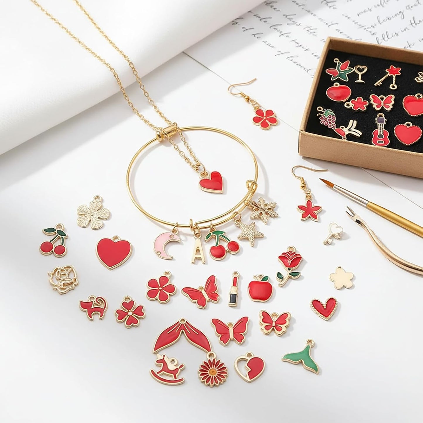 100 Pcs Random Enamel Charms for Jewelry Making Flowers, Hearts, and Mixed Styles Bracelet Necklaces Earrings Making Findings Supplies (SN1256-Yellow)