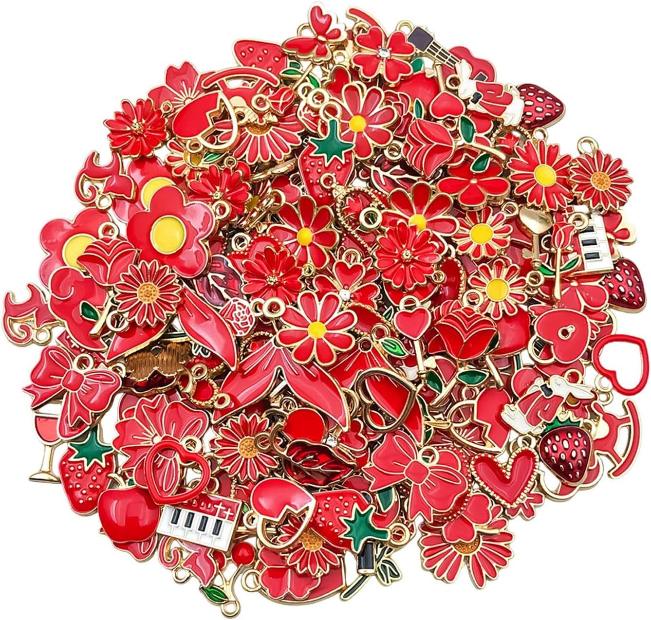 100 Pcs Random Enamel Charms for Jewelry Making Flowers, Hearts, and Mixed Styles Bracelet Necklaces Earrings Making Findings Supplies (SN1256-Yellow)