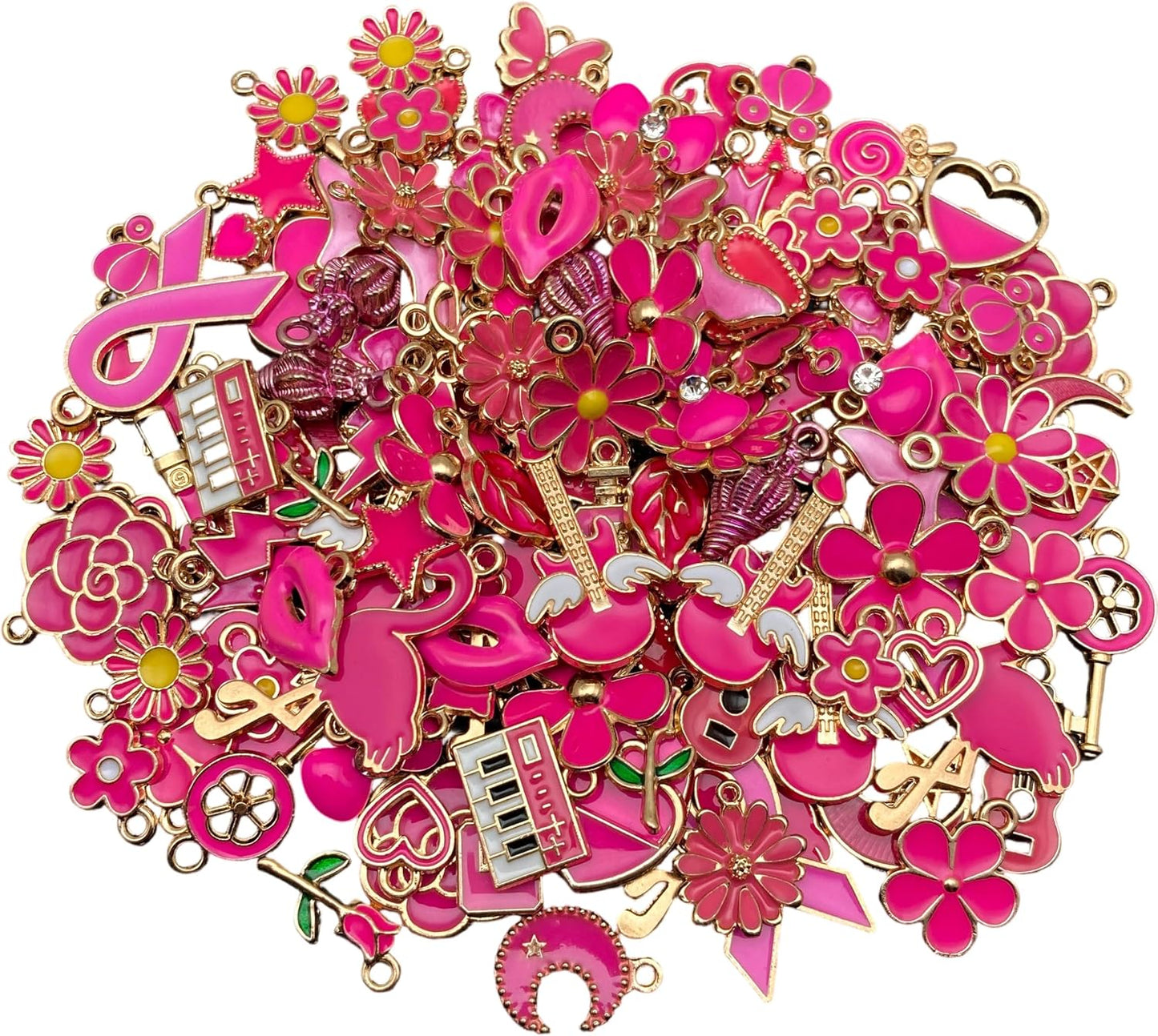 100 Pcs Random Enamel Charms for Jewelry Making Flowers, Hearts, and Mixed Styles Bracelet Necklaces Earrings Making Findings Supplies (SN1256-Yellow)