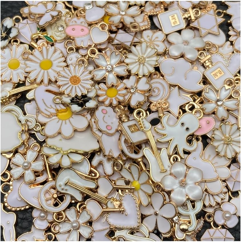100 Pcs Random Enamel Charms for Jewelry Making Flowers, Hearts, and Mixed Styles Bracelet Necklaces Earrings Making Findings Supplies (SN1256-Yellow)
