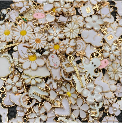 100 Pcs Random Enamel Charms for Jewelry Making Flowers, Hearts, and Mixed Styles Bracelet Necklaces Earrings Making Findings Supplies (SN1256-Yellow)