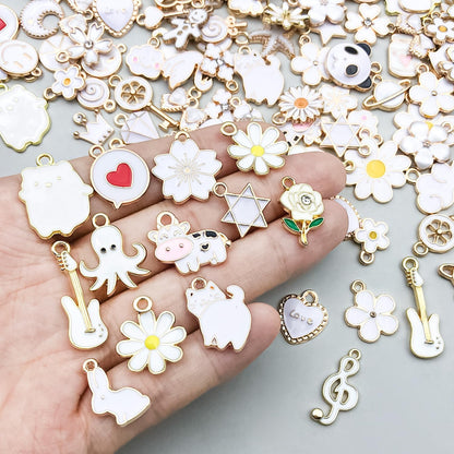 100 Pcs Random Enamel Charms for Jewelry Making Flowers, Hearts, and Mixed Styles Bracelet Necklaces Earrings Making Findings Supplies (SN1256-Yellow)