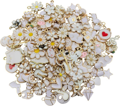 100 Pcs Random Enamel Charms for Jewelry Making Flowers, Hearts, and Mixed Styles Bracelet Necklaces Earrings Making Findings Supplies (SN1256-Yellow)