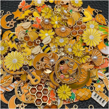 100 Pcs Random Enamel Charms for Jewelry Making Flowers, Hearts, and Mixed Styles Bracelet Necklaces Earrings Making Findings Supplies (SN1256-Yellow)