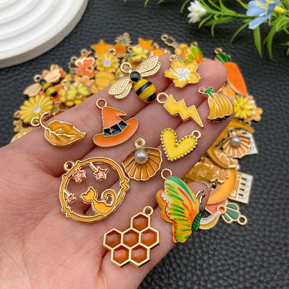 100 Pcs Random Enamel Charms for Jewelry Making Flowers, Hearts, and Mixed Styles Bracelet Necklaces Earrings Making Findings Supplies (SN1256-Yellow)